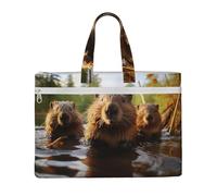 MULUHUO Beaver Working1 Print Canvas Tote Office Supplies Work Travel Shopping Commuting Weekend Getaway File Bag