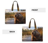 MULUHUO Beaver Working2 Print Canvas Tote Office Supplies Work Travel Shopping Commuting Weekend Getaway File Bag