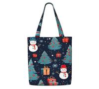 MULUHUO Blue Christmas Snowman Print Canvas Shoulder Bag Large Capacity Tote Travel Beach Picnic Holiday Everyday Use