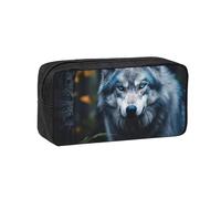 Muluhuo Blue Eyes Wolf1 Print Large-Capacity Pen Case Stationery Organizer Pouch for Office Travel Daily Wear