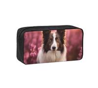 Muluhuo Border Collie Florals Print Large-Capacity Pen Case Stationery Organizer Pouch for Office Travel Daily Wear