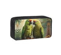 Muluhuo Couple Parrots Olive Print Large-Capacity Pen Case Stationery Organizer Pouch for Office Travel Daily Wear