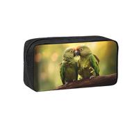 Muluhuo Couple Parrots Olive Print Large-Capacity Pen Case Stationery Organizer Pouch for Office Travel Daily Wear