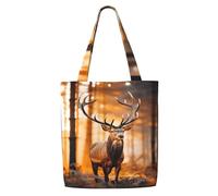 MULUHUO Deer In The Woods Print Canvas Shoulder Bag Large Capacity Tote Travel Beach Picnic Holiday Everyday Use