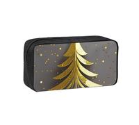 Muluhuo Golden Glitter Christmas Tree Print Large-Capacity Pen Case Stationery Organizer Pouch for Office Travel Daily Wear