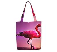 MULUHUO Pink Flamingo Pattern Print Canvas Shoulder Bag Large Capacity Tote Travel Beach Picnic Holiday Everyday Use