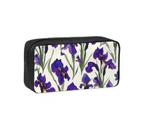 Muluhuo Purple iris Pattern 02 Print Large-Capacity Pen Case Stationery Organizer Pouch for Office Travel Daily Wear