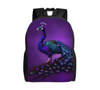 Muluhuo Purple Peacock Pattern Print Stylish Waterproof Backpack Travel Work Outdoor Adventures Weekend Hiking Commuting