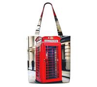 MULUHUO Telephone Booth Print Canvas Shoulder Bag Large Capacity Tote Travel Beach Picnic Holiday Everyday Use
