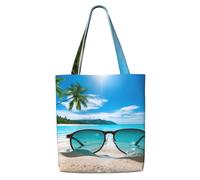 MULUHUO Tropical Ocean Beach Theme Print Canvas Shoulder Bag Large Capacity Tote Travel Beach Picnic Holiday Everyday Use