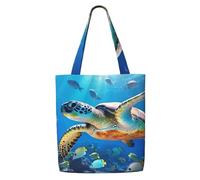 MULUHUO Turtle With Colorful Fishes Under Sea Print Canvas Shoulder Bag Large Capacity Tote Travel Beach Picnic Holiday Everyday Use