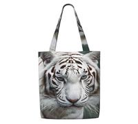 MULUHUO White Tiger02 Print Canvas Shoulder Bag Large Capacity Tote Travel Beach Picnic Holiday Everyday Use