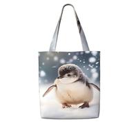 MULUHUO Young Penguin Print Canvas Shoulder Bag Large Capacity Tote Travel Beach Picnic Holiday Everyday Use