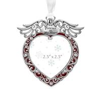 Mulumu Christmas Tree Ornament Picture Frame Metal Hanging Pendant Holiday 2.5" Photo Frame Charm Decorative of Pets, Baby First Christmas, Family (Heart Red)