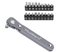 MULWARK 1/4 Ultra Low Profile Mini Ratchet Wrench Set with High Torque - Right Angle EDC Tool with Mini Reversible 90 Degree Offset Handle and Multiple Hex Bits (20 Pieces)