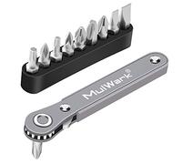 MULWARK 11pc 1/4 Mini Ratchet Wrench Close Quarters Pocket Screwdriver Set with High Torque & Low Profile- Micro Right Angle EDC Tool with 90 Degree Mini Offset Reversible Drive Handle& Multi Hex Bit