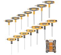 MULWARK 14 PC T-Handle Allen Wrench Set Metric and Standard with T Handle Hex Key and Long Hex Driver Set | Wall-Mounted Storage Box, Clear Marking, Two-Tip Design, and Chamfered Tips