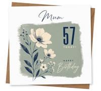 Mum 57th Birthday Card - Happy Birthday Card for Mum, Elegant Floral Design for 57 Today