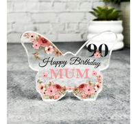 Mum 90th Watercolour Floral Birthday Present Butterfly Plaque Keepsake Gift - Small Gifts For Him For Her, Present, Acrylic Plaque, Unqiue Gift, Ornament, Décor, Plaque, trinket, Keepsake Gift