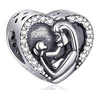 Mum and Baby Charms fit Pandora My First Mothers Day Bracelet, 925 Sterling Silver Mother Child Heart Birthday Beads with CZ, Gift for Daughter/Son/Best Mom/Boy/Girl