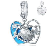 Mum and Baby Sea Turtles Charms on Blue Ocean Dangle, fit Pandora First Mothers Day Bracelet, 925 Sterling Silver Mom/Child Tortoise Pendant Beads, Gifts for Mummy Daughter/Family
