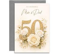 Mum and Dad 50th Wedding Anniversary Card - Golden Anniversary with Lovely Verse - A5 Size with Grey Envelope