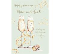 Mum and Dad Anniversary Card - Champagne Glasses, Streamers & Sentiment Verse Embossed with Foil & Flitter Details - Made in the UK by ICG