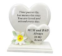 Mum and Dad Graveside Memorial Double Heart Grave Plaque Ornament Decoration