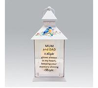 Mum and Dad Memorial Light Up Lantern - Bird Floral Candle Graveside Memory Remembrance