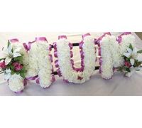 Mum Artificial Silk Funeral Flower Tribute Letters Memorial Silky Bouquets (White)