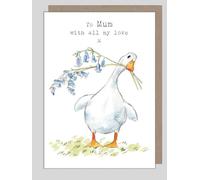 Mum Birthday Card - Adorable Duck with Bluebells Illustrated Greeting Card