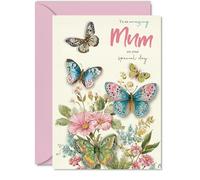 Mum Birthday Card - Beautiful Butterflies - Happy Birthday Card for Mum from Son Daughter, 5x7 Inch Elegant Pastel Butterfly Mother's Day Greeting Cards
