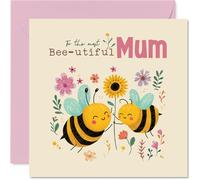 Mum Birthday Card - Bee-utiful - Happy Birthday Card for Mum from Son Daughter, 145mm Adorable Cartoon Bees with Flowers Bday Greeting Cards
