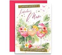 Mum Birthday Card - Cocktail Cheers with Lovely Verse Inside - Modern Birthday Card for Women - A5 Size Card with Fuchsia Envelope