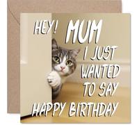 Mum Birthday Card - Cute Cat Peekaboo - Happy Birthday Card for Mum from Son Daughter, 145mm Lovable Kitty Bday Greeting Cards