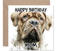 Mum Birthday Card - Dogue de Bordeaux - Happy Birthday Card for Mum from Son Daughter, 145mm Dog Breeds Bday Greeting Cards