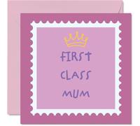 Mum Birthday Card - First Class Crown Queen - Happy Birthday Card for Mum from Son Daughter, 145mm Mothers Day Greeting Cards