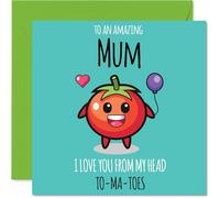 Mum Birthday Card - From My Head TO-MA-TOES - Happy Birthday Card for Mum from Son Daughter, 145mm cute tomato Bday Greeting Cards
