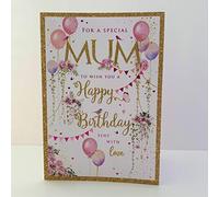 Mum Birthday Card from the Pizazz Range - Flowers, Balloons and Bunting - Foil Finish - for Her