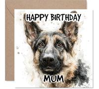Mum Birthday Card - German Shepherd - Happy Birthday Card for Mum from Son Daughter, 145mm Dog Breeds Bday Greeting Cards