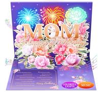 Mum Birthday Card Greeting Cards Pop Up Mum Card for Mother Celebration Happy Birthday Cards with Fireworks Flower Bunch Thoughtful Gift for Lovely Mom Stepmom Godmother