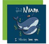 Mum Birthday Card - I Whaley Love You - Happy Birthday Card for Mum from Son Daughter, 145mm Playful Nautical Design Bday Greeting Cards