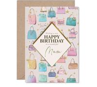 Mum Birthday Card - Luxury Handbags - Happy Birthday Card for Mum from Son Daughter, A5 Fashion Bags Bday Greeting Cards
