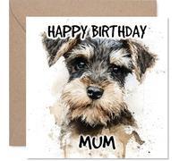 Mum Birthday Card - Miniature Schnauzer - Happy Birthday Card for Mum from Son Daughter, 145mm Dog Breeds Bday Greeting Cards