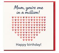 Mum Birthday Card - One in a Million Heart Design with Tiny Red and Pink Hearts, Mum you're one in a million! Happy birthday!