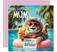 Mum Birthday Card - Pool Cat - Happy Birthday Card for Mum from Son Daughter, 145mm pool cat Bday Greeting Cards