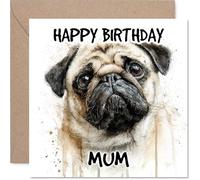 Mum Birthday Card - Pug - Happy Birthday Card for Mum from Son Daughter, 145mm Dog Breeds Bday Greeting Cards