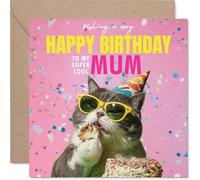 Mum Birthday Card - Purr-fect Cake - Happy Birthday Card for Mum from Son Daughter, 145mm funny cat Bday Greeting Cards