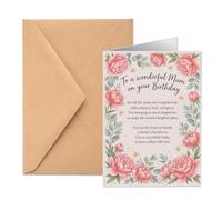 Mum Birthday Card - Sentimental Poem Greeting Cards for Mother, Anti-Bend 12x18cm Thick Cardstock with Kraft Envelope, Floral Happy Birthday Gifts for Mum from Daughter Son