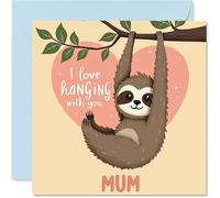 Mum Birthday Card - Sloth Hanging Around - Happy Birthday Card for Mum from Son Daughter, 145mm Bday Greeting Cards